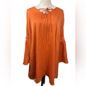 VENUS silk Orange Dress with bell sleeves and tie detail
